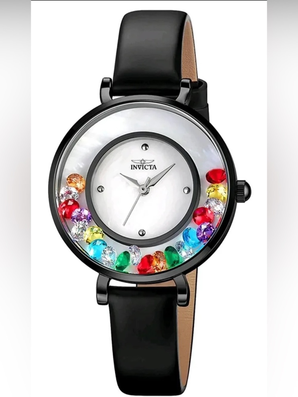 NEW Invicta Celestial Lady Crystal Black Leather Strap 33mm Watch Whimsical
